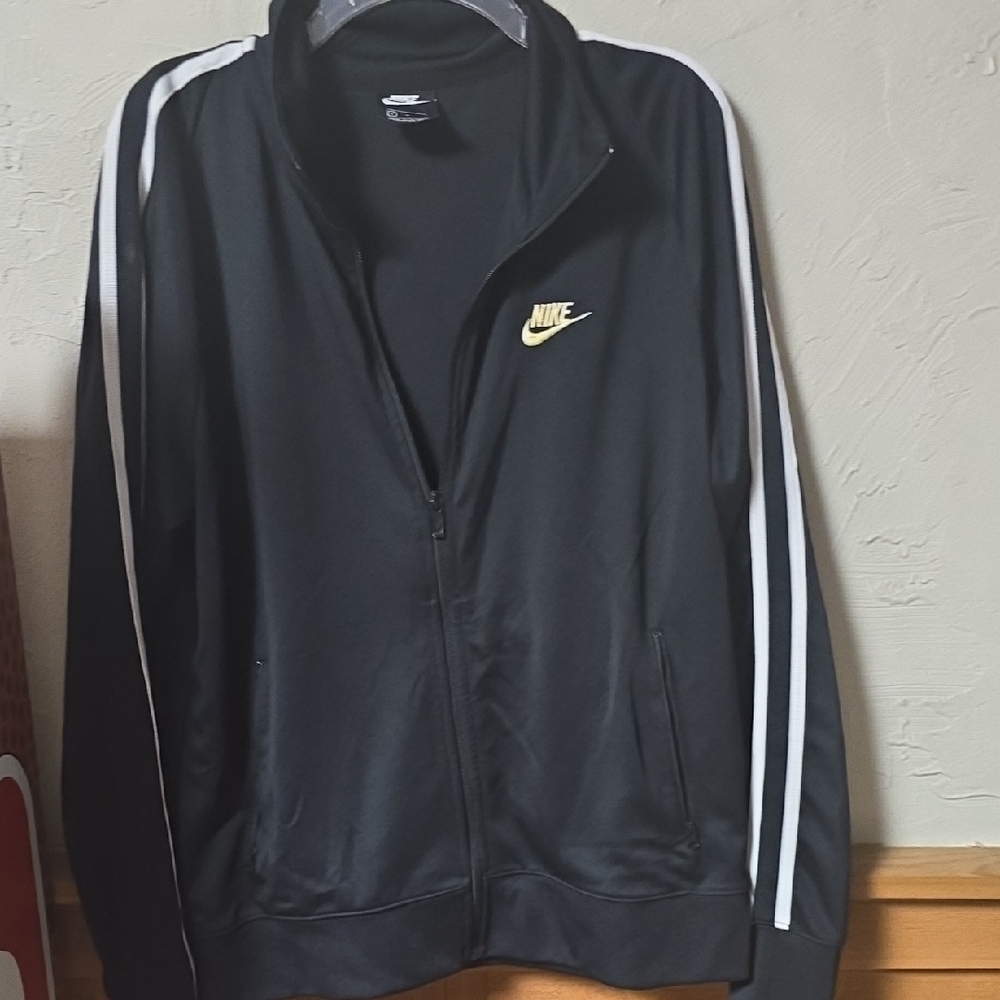 Nike Black Jacket with White Accents and Yellow Logo...New